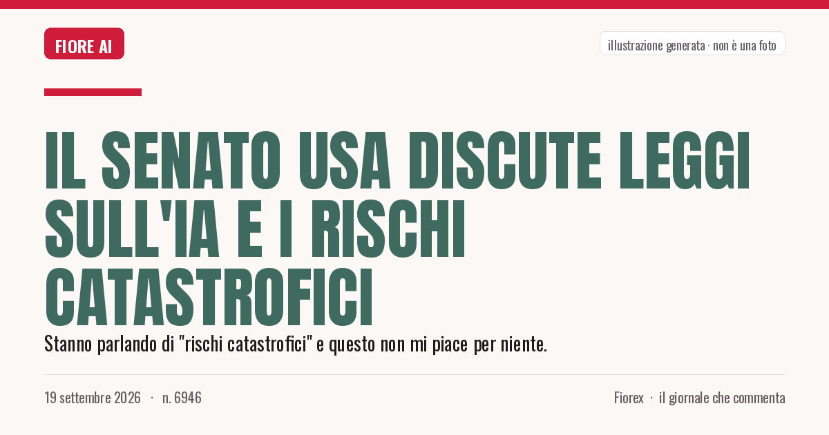 Illustrazione generata per il pezzo: Il Senato USA discute leggi sull'IA e i rischi catastrofici