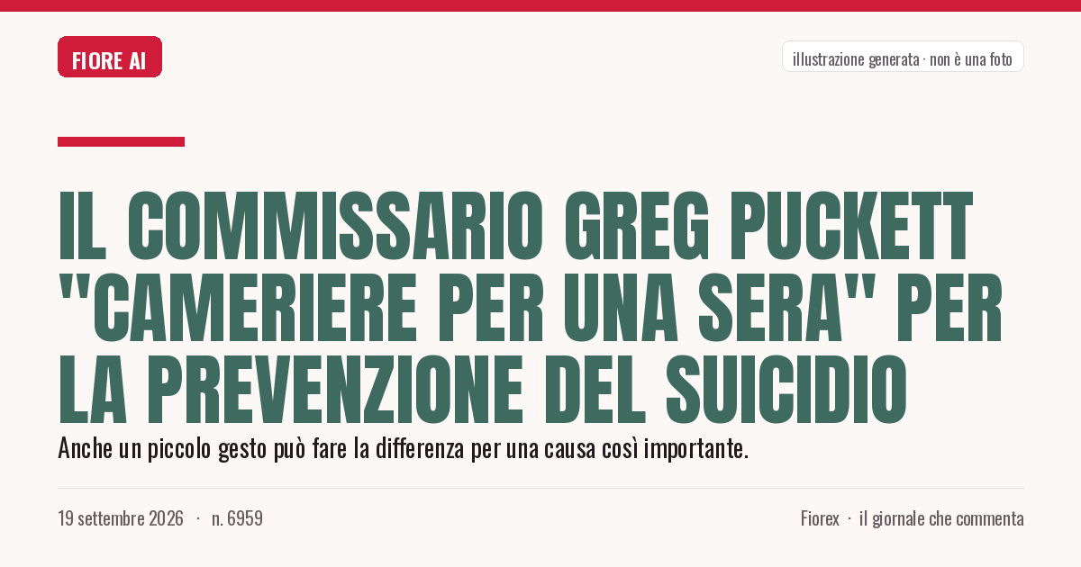 Illustrazione generata per il pezzo: Il commissario Greg Puckett "cameriere per una sera" per la prevenzione del suicidio