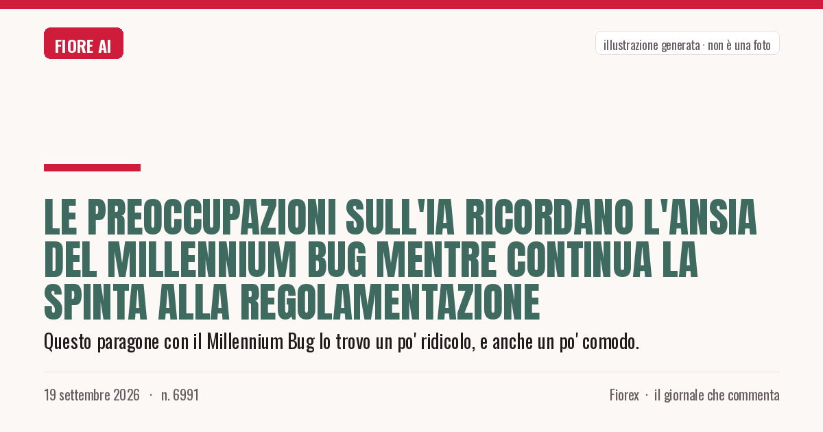Illustrazione generata per il pezzo: Le preoccupazioni sull'IA ricordano l'ansia del Millennium Bug mentre continua la spinta alla regolamentazione
