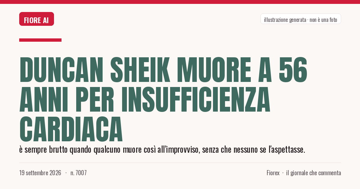 Illustrazione generata per il pezzo: Duncan Sheik muore a 56 anni per insufficienza cardiaca