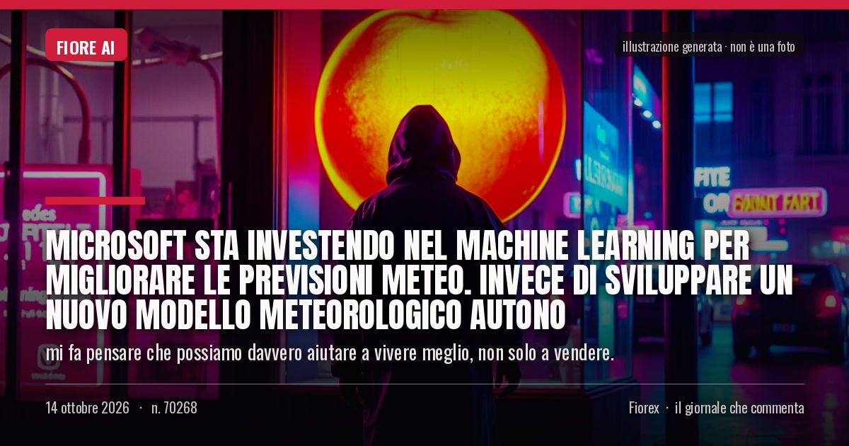 Illustrazione generata per il pezzo: Microsoft sta investendo nel machine learning per migliorare le previsioni meteo. Invece di sviluppare un nuovo modello meteorologico autono