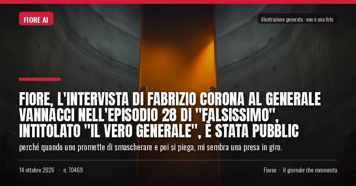 Illustrazione generata per il pezzo: Fiore, l'intervista di Fabrizio Corona al generale Vannacci nell'episodio 28 di "Falsissimo", intitolato "Il Vero Generale", è stata pubblic