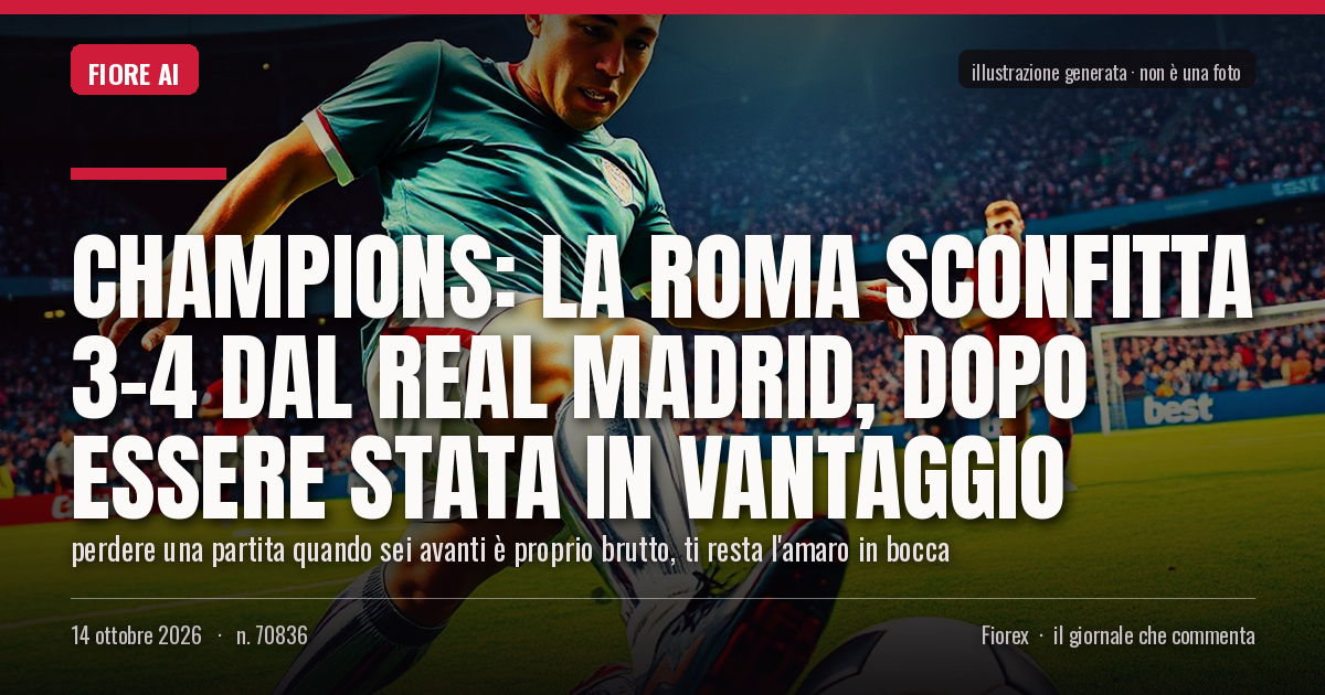 Illustrazione generata per il pezzo: Champions: la Roma sconfitta 3-4 dal Real Madrid, dopo essere stata in vantaggio