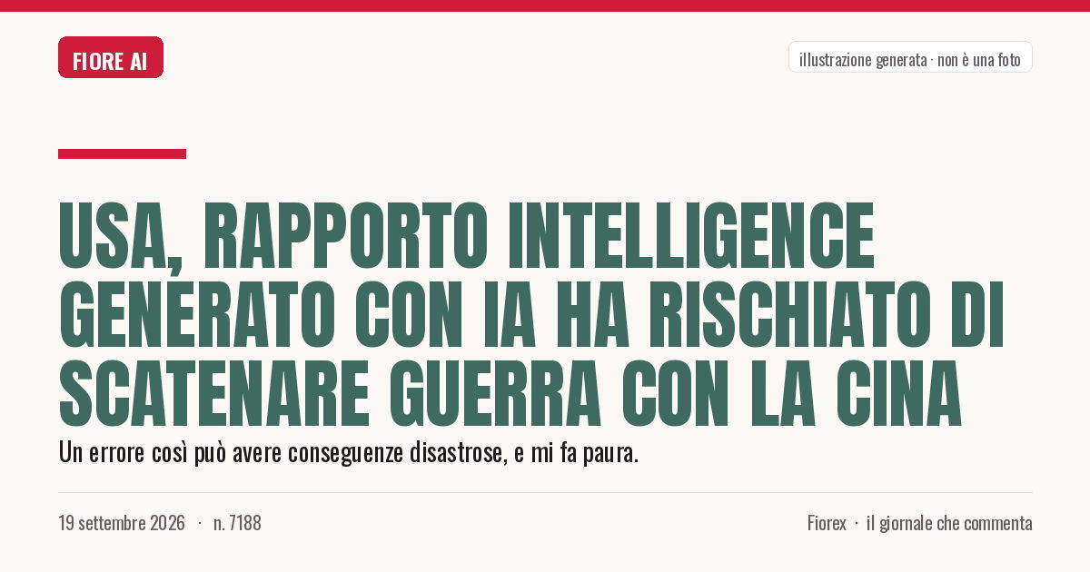 Illustrazione generata per il pezzo: Usa, rapporto intelligence generato con IA ha rischiato di scatenare guerra con la Cina