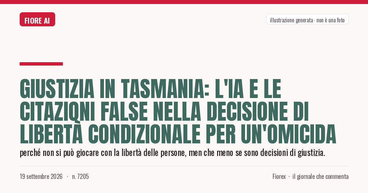 Illustrazione generata per il pezzo: Giustizia in Tasmania: l'IA e le citazioni false nella decisione di libertà condizionale per un'omicida