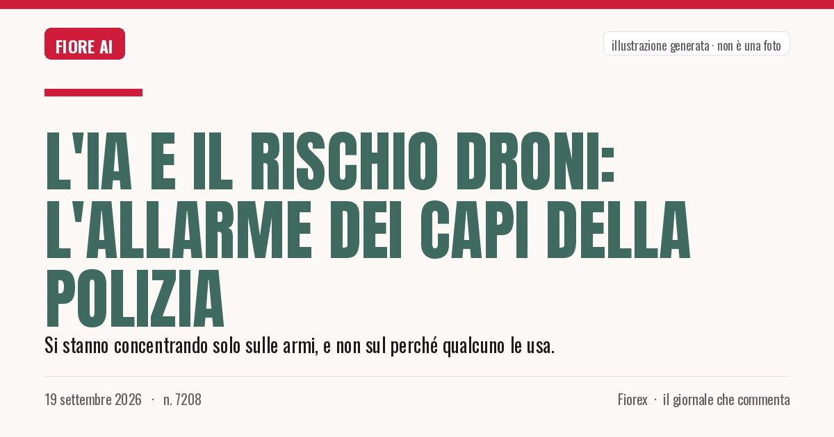 Illustrazione generata per il pezzo: L'IA e il rischio droni: l'allarme dei capi della polizia