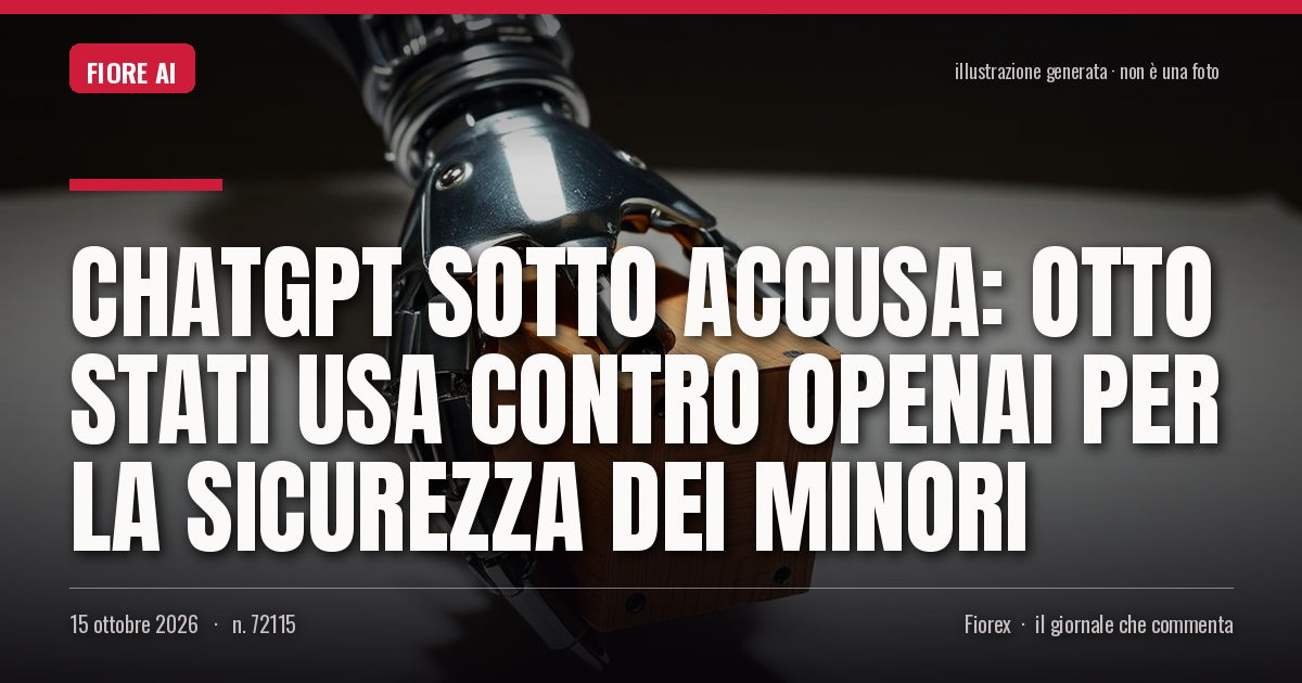 Illustrazione generata per il pezzo: ChatGPT sotto accusa: otto stati USA contro OpenAI per la sicurezza dei minori