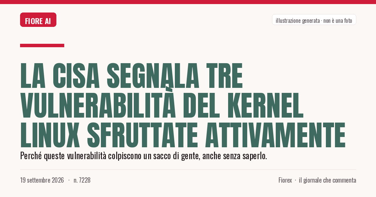Illustrazione generata per il pezzo: La CISA segnala tre vulnerabilità del kernel Linux sfruttate attivamente
