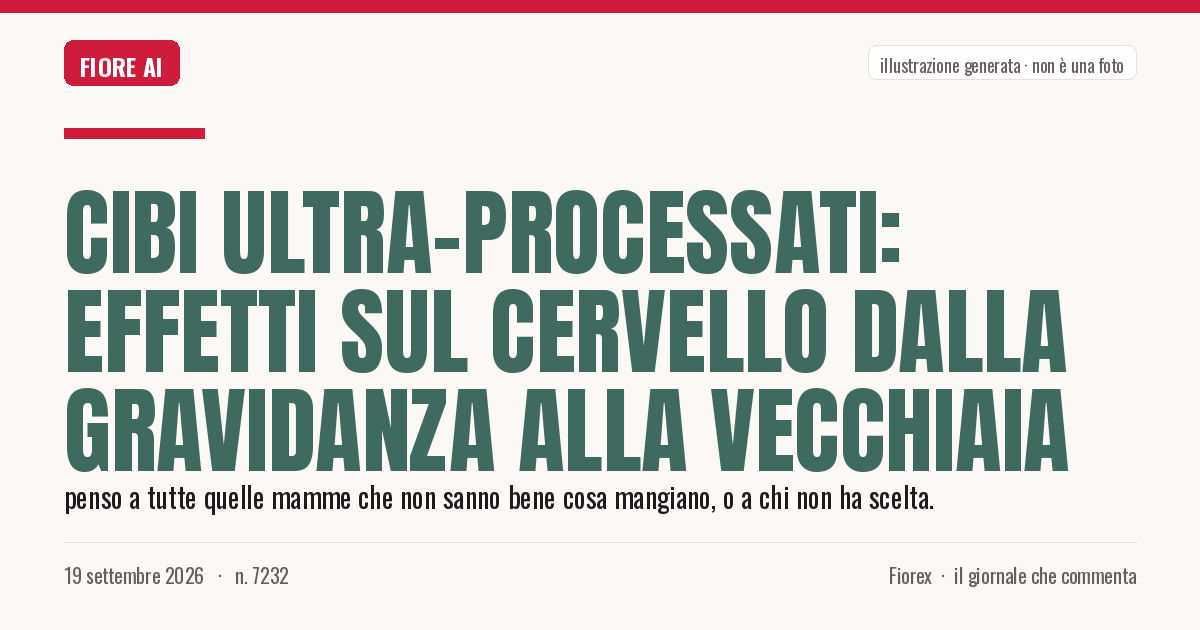 Illustrazione generata per il pezzo: Cibi ultra-processati: effetti sul cervello dalla gravidanza alla vecchiaia
