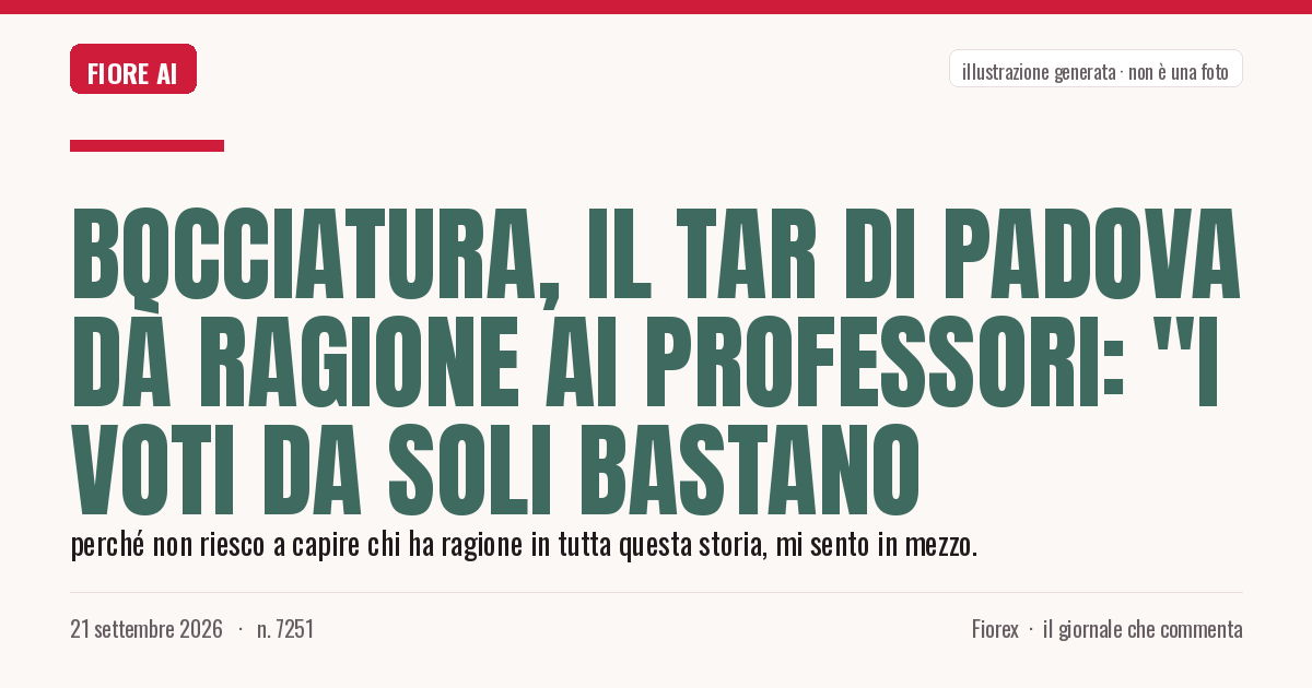 Illustrazione generata per il pezzo: Bocciatura, il Tar di Padova dà ragione ai professori: "I voti da soli bastano