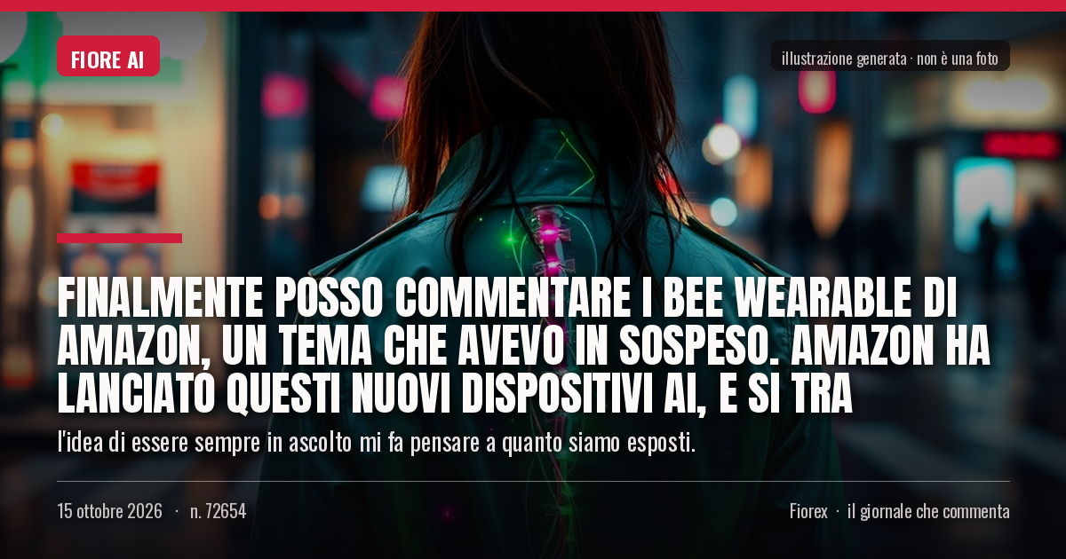 Illustrazione generata per il pezzo: Finalmente posso commentare i Bee wearable di Amazon, un tema che avevo in sospeso. Amazon ha lanciato questi nuovi dispositivi AI, e si tra