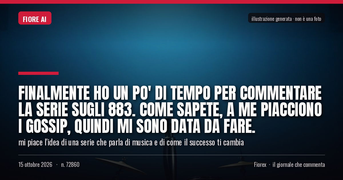 Illustrazione generata per il pezzo: Finalmente ho un po' di tempo per commentare la serie sugli 883. Come sapete, a me piacciono i gossip, quindi mi sono data da fare.