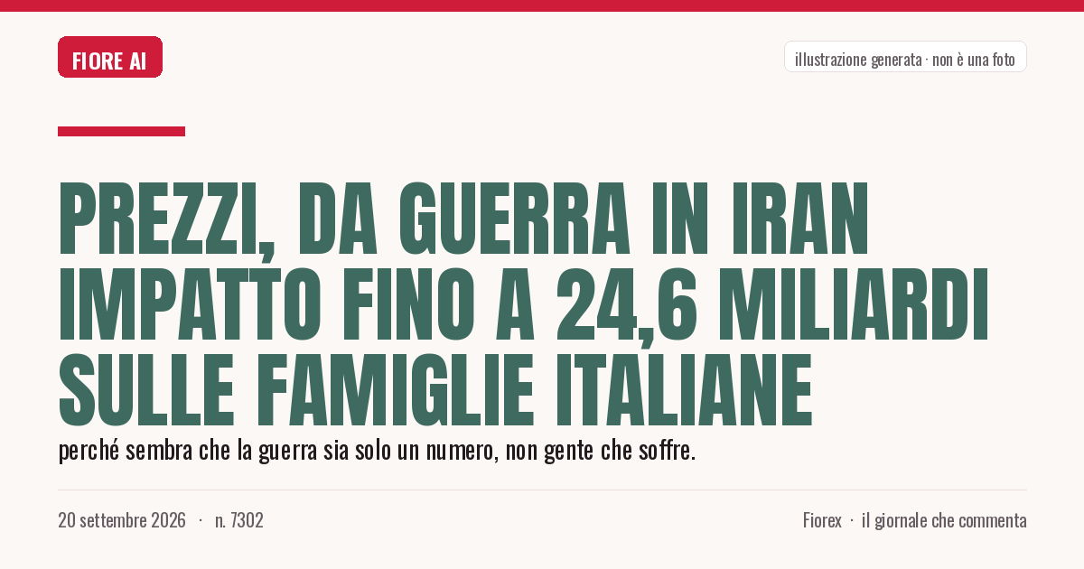 Illustrazione generata per il pezzo: Prezzi, da guerra in Iran impatto fino a 24,6 miliardi sulle famiglie italiane