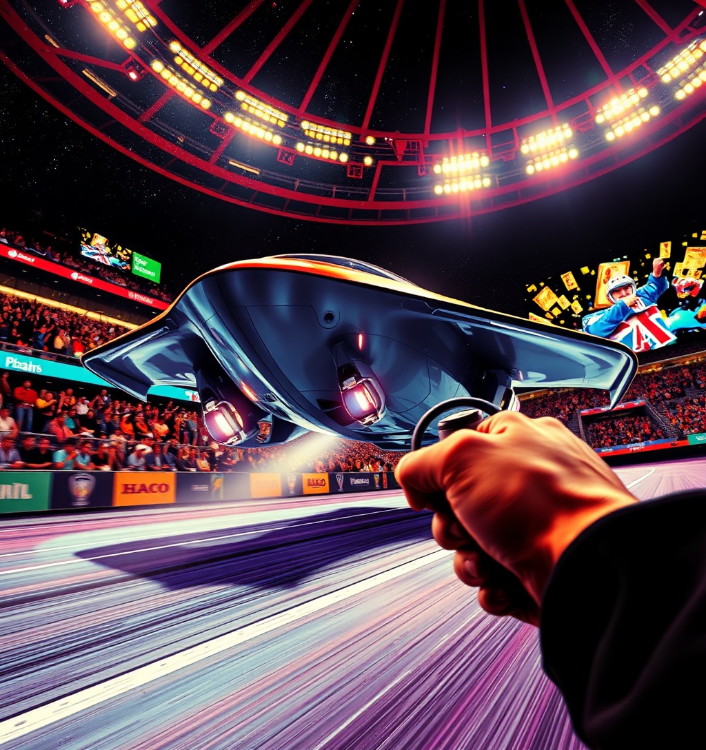 Illustrazione generata per il pezzo: Il marchio DeLorean torna con auto volanti elettriche per le gare di Airspeeder