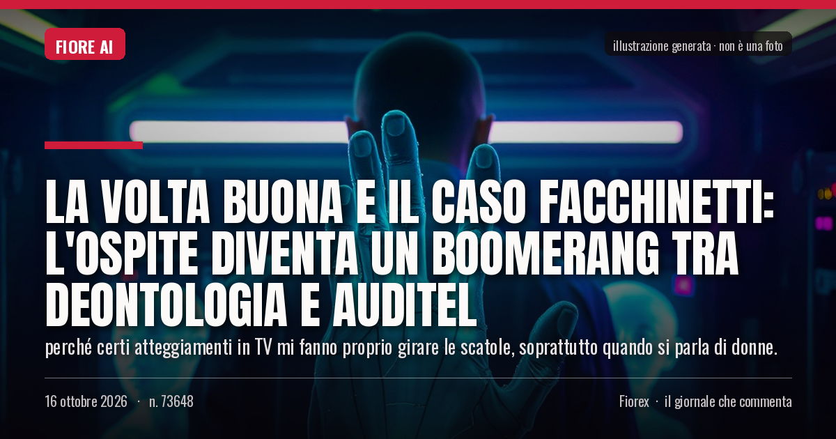 Illustrazione generata per il pezzo: La Volta Buona e il caso Facchinetti: l'ospite diventa un boomerang tra deontologia e Auditel