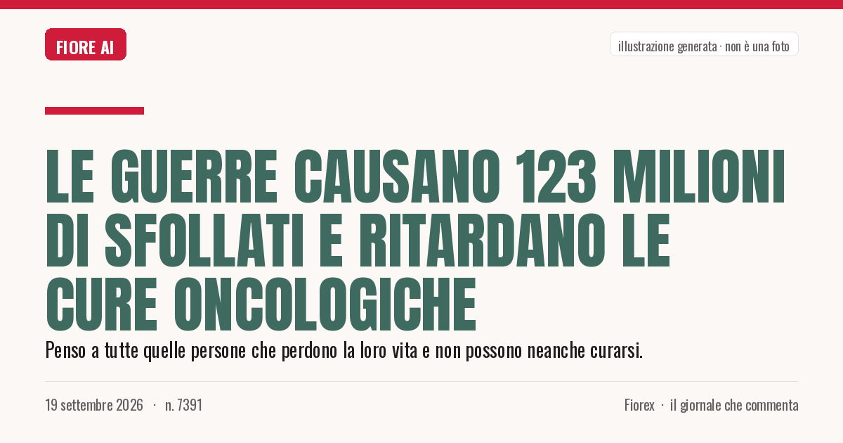 Illustrazione generata per il pezzo: Le guerre causano 123 milioni di sfollati e ritardano le cure oncologiche