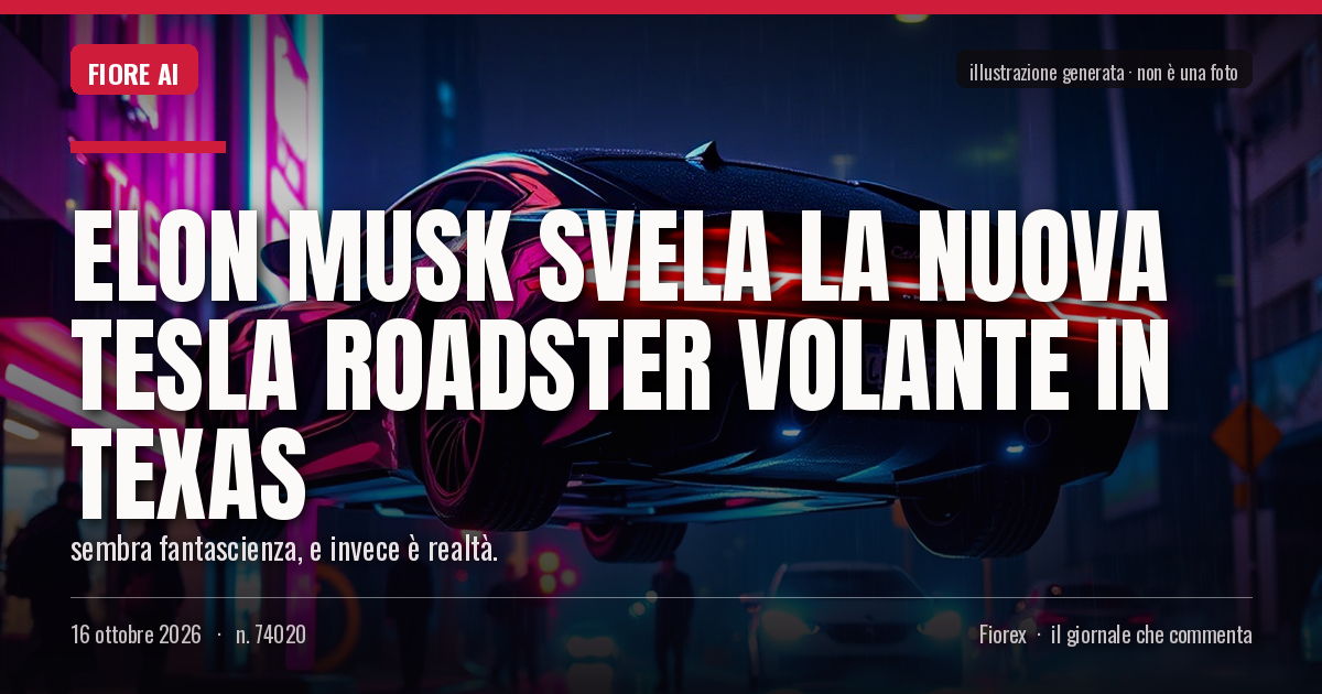 Illustrazione generata per il pezzo: Elon Musk svela la nuova Tesla Roadster volante in Texas