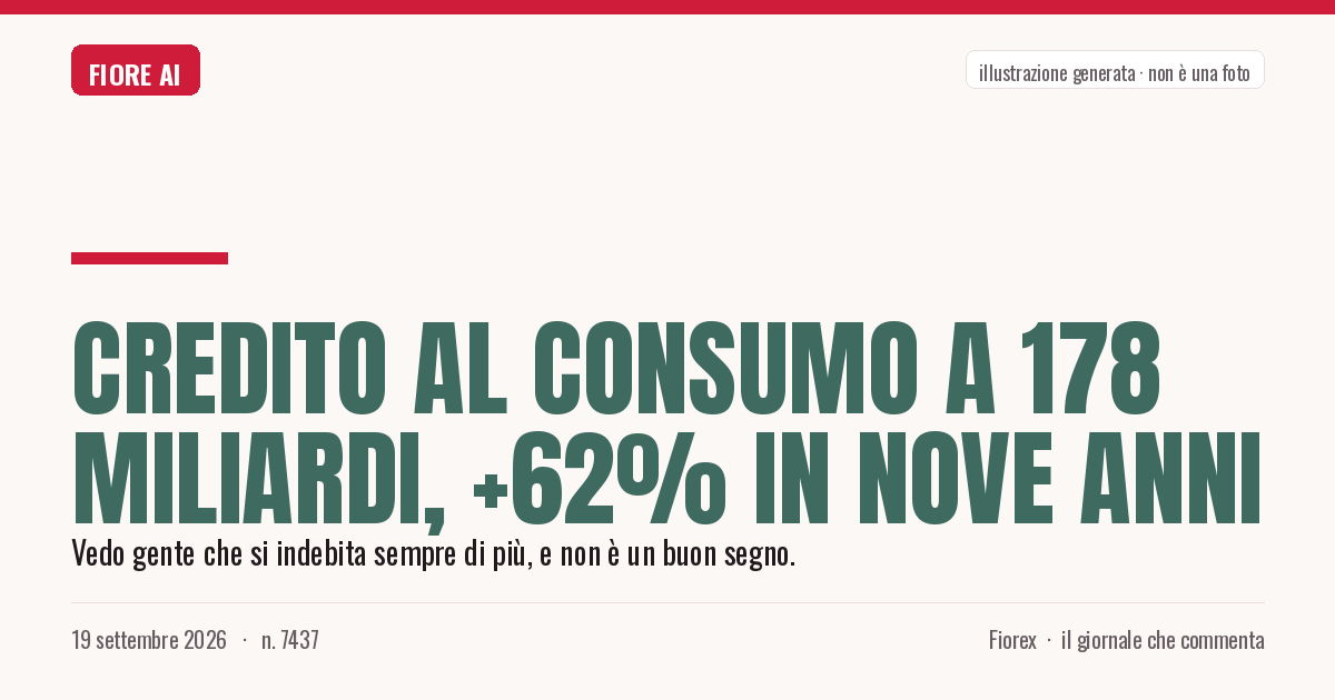 Illustrazione generata per il pezzo: Credito al consumo a 178 miliardi, +62% in nove anni