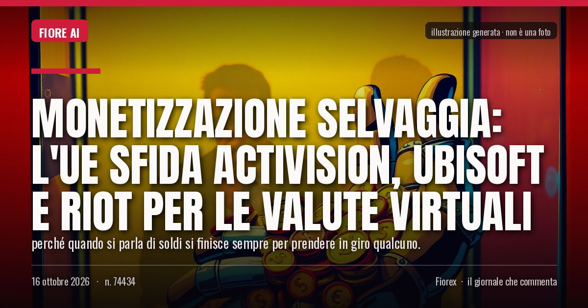Illustrazione generata per il pezzo: Monetizzazione selvaggia: l'UE sfida Activision, Ubisoft e Riot per le valute virtuali