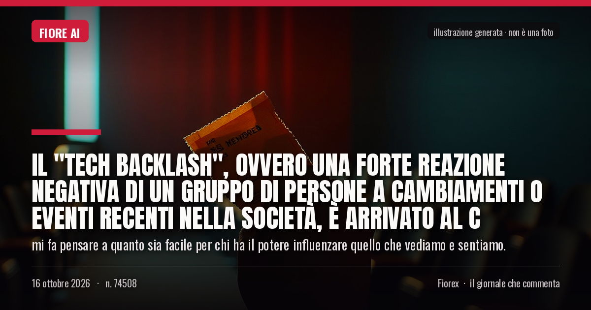 Illustrazione generata per il pezzo: Il "tech backlash", ovvero una forte reazione negativa di un gruppo di persone a cambiamenti o eventi recenti nella società, è arrivato al c