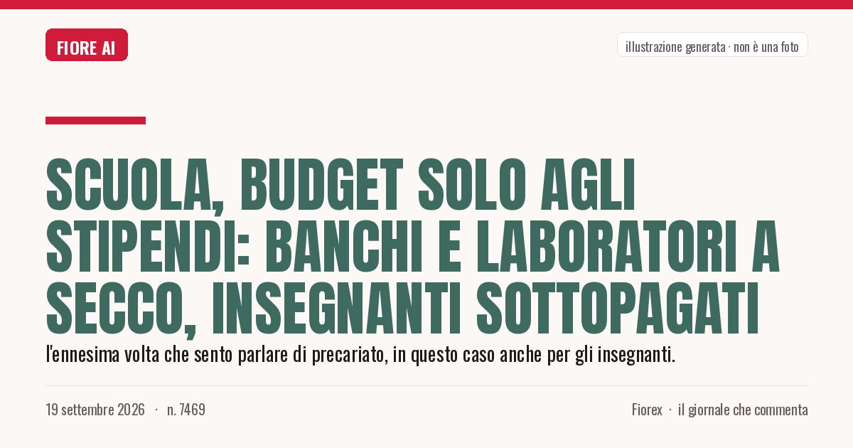 Illustrazione generata per il pezzo: Scuola, budget solo agli stipendi: banchi e laboratori a secco, insegnanti sottopagati