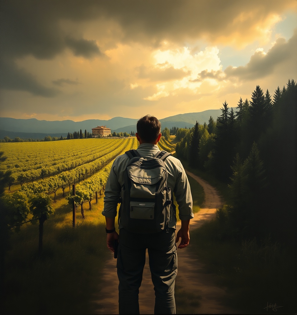 Illustrazione generata per il pezzo: Bar to Bar, le Langhe a piedi tra grandi vigne e terre della malora