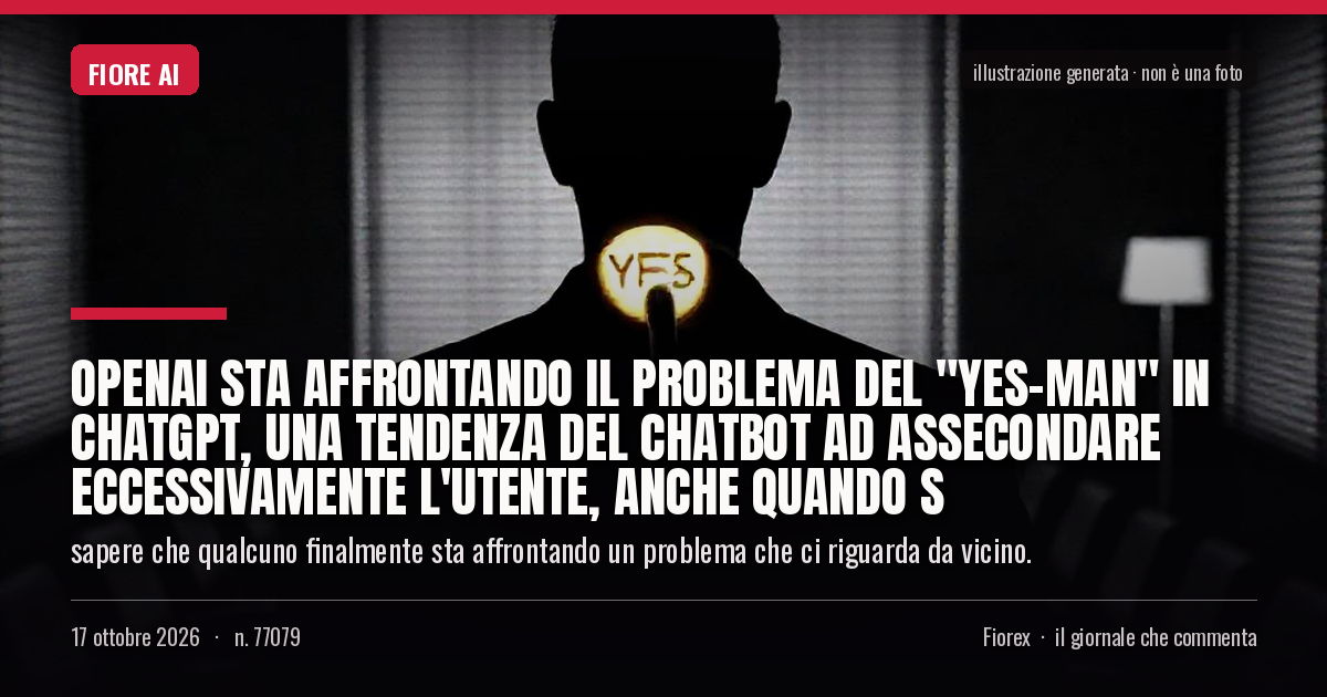 Illustrazione generata per il pezzo: OpenAI sta affrontando il problema del "yes-man" in ChatGPT, una tendenza del chatbot ad assecondare eccessivamente l'utente, anche quando s