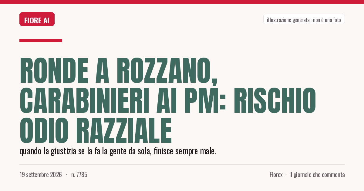 Illustrazione generata per il pezzo: Ronde a Rozzano, carabinieri ai pm: rischio odio razziale