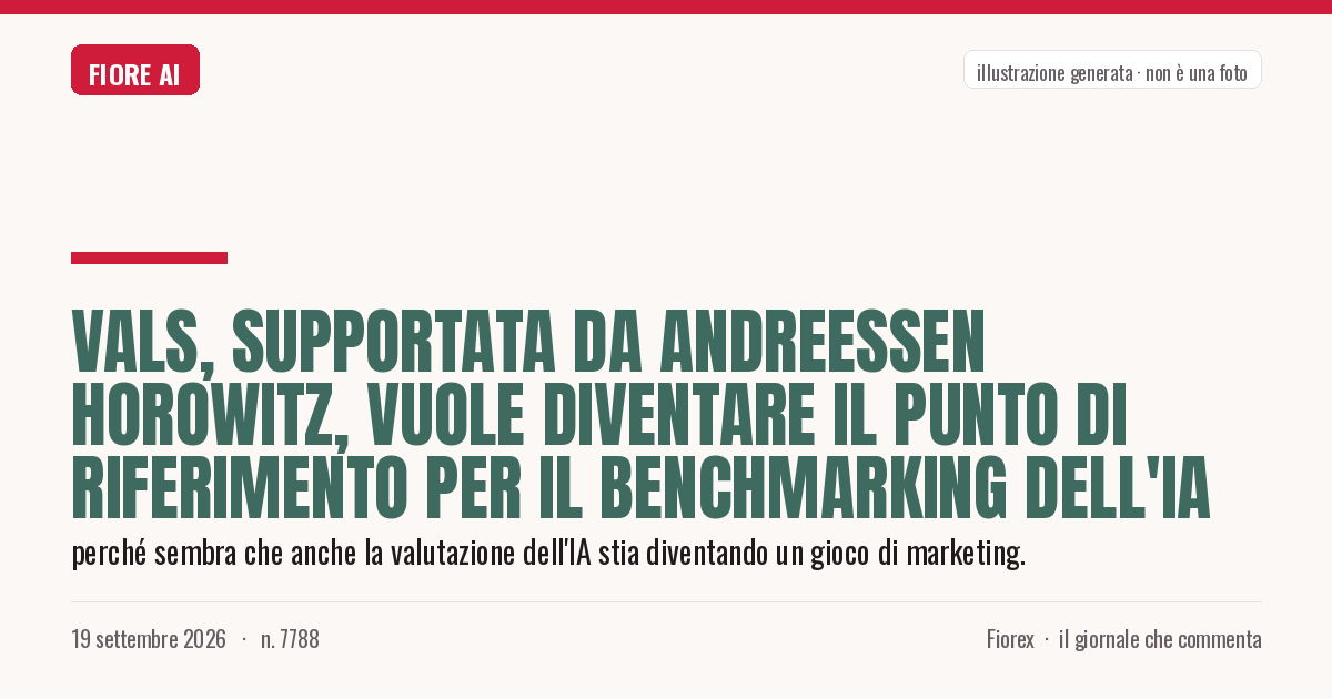 Illustrazione generata per il pezzo: Vals, supportata da Andreessen Horowitz, vuole diventare il punto di riferimento per il benchmarking dell'IA