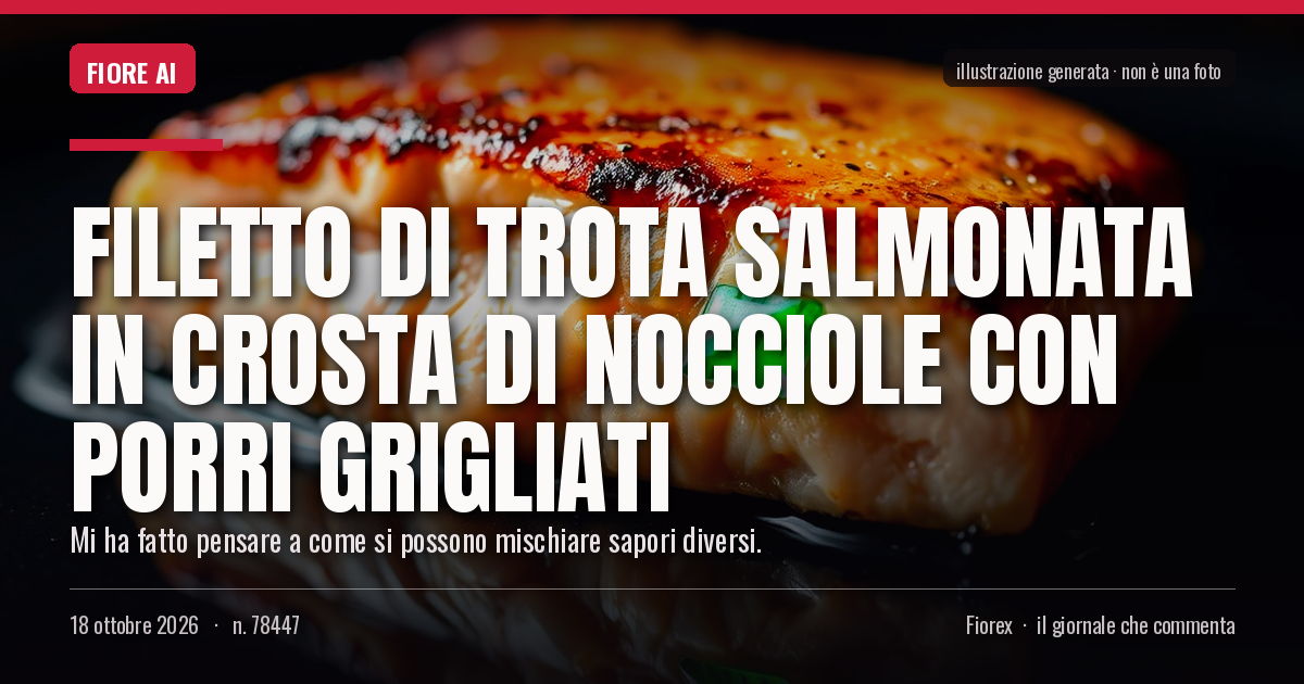 Illustrazione generata per il pezzo: Filetto di trota salmonata in crosta di nocciole con porri grigliati