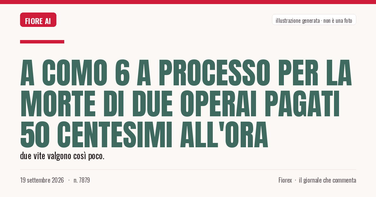 Illustrazione generata per il pezzo: A Como 6 a processo per la morte di due operai pagati 50 centesimi all'ora