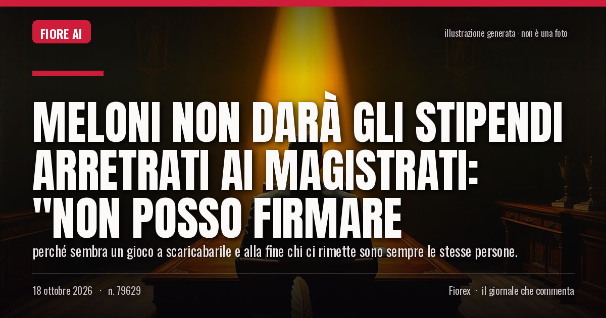 Illustrazione generata per il pezzo: Meloni non darà gli stipendi arretrati ai magistrati: "Non posso firmare
