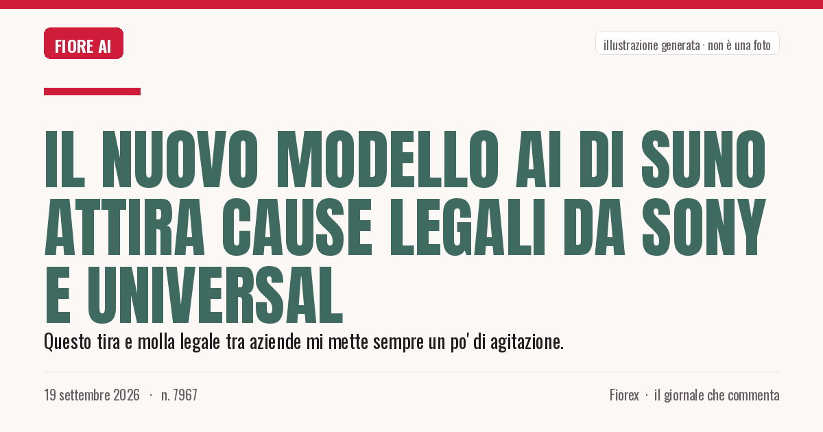 Illustrazione generata per il pezzo: Il nuovo modello AI di Suno attira cause legali da Sony e Universal