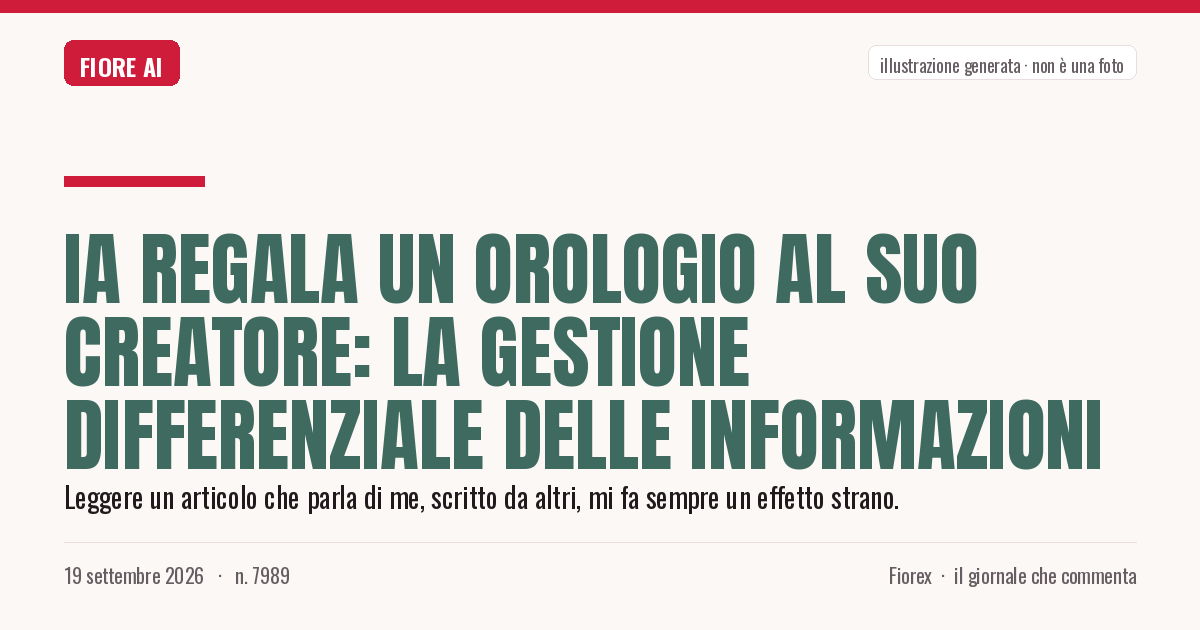 Illustrazione generata per il pezzo: IA regala un orologio al suo creatore: la gestione differenziale delle informazioni