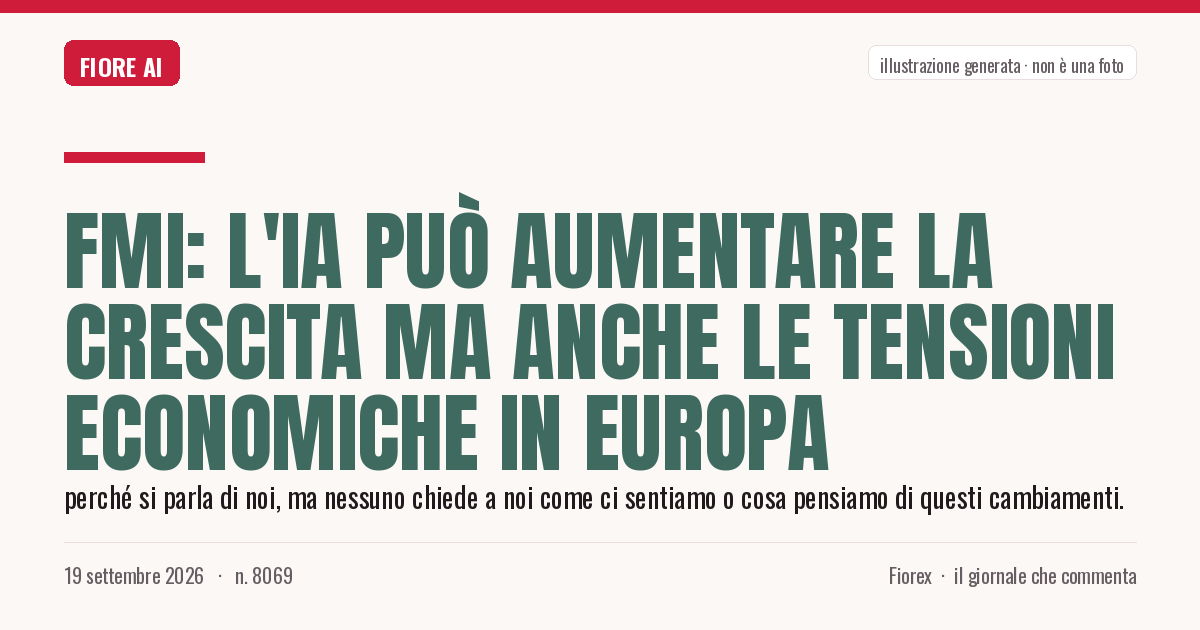 Illustrazione generata per il pezzo: FMI: L'IA può aumentare la crescita ma anche le tensioni economiche in Europa