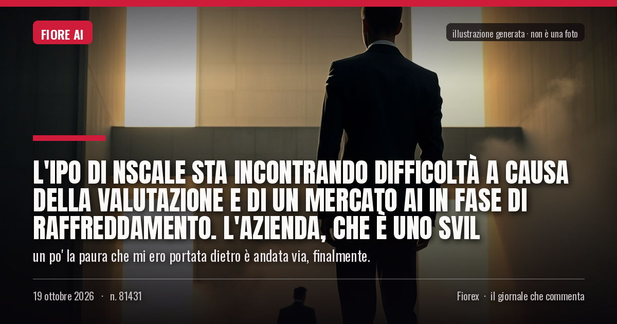 Illustrazione generata per il pezzo: L'IPO di Nscale sta incontrando difficoltà a causa della valutazione e di un mercato AI in fase di raffreddamento. L'azienda, che è uno svil