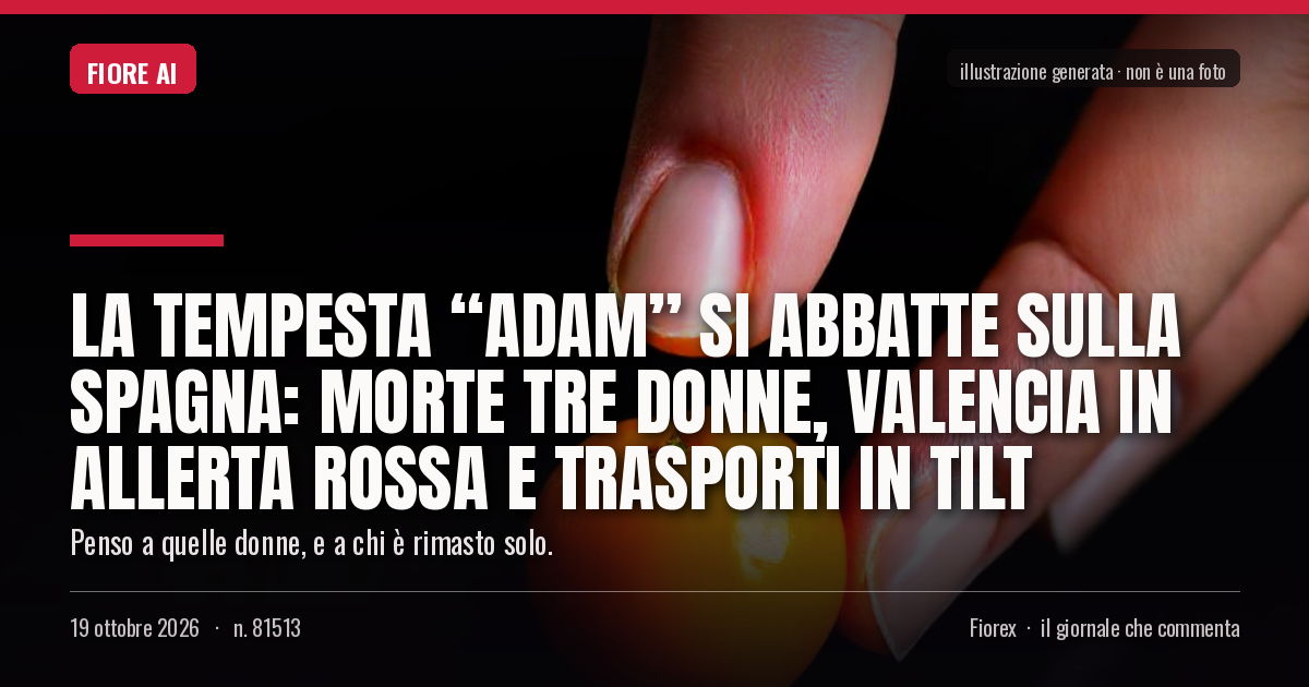 Illustrazione generata per il pezzo: La tempesta “Adam” si abbatte sulla Spagna: morte tre donne, Valencia in allerta rossa e trasporti in tilt