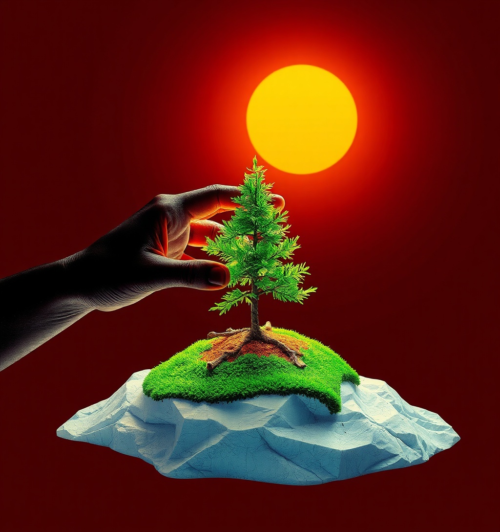 Illustrazione generata per il pezzo: L'IA gioca su un'isola deserta e la lotta ai cambiamenti climatici