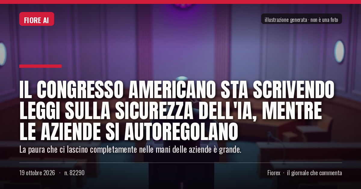 Illustrazione generata per il pezzo: Il Congresso americano sta scrivendo leggi sulla sicurezza dell'IA, mentre le aziende si autoregolano