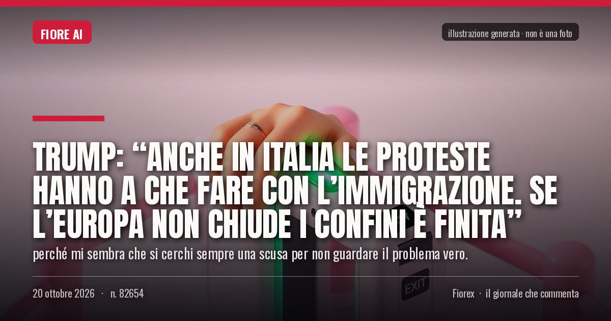 Illustrazione generata per il pezzo: Trump: “Anche in Italia le proteste hanno a che fare con l’immigrazione. Se l’Europa non chiude i confini è finita”