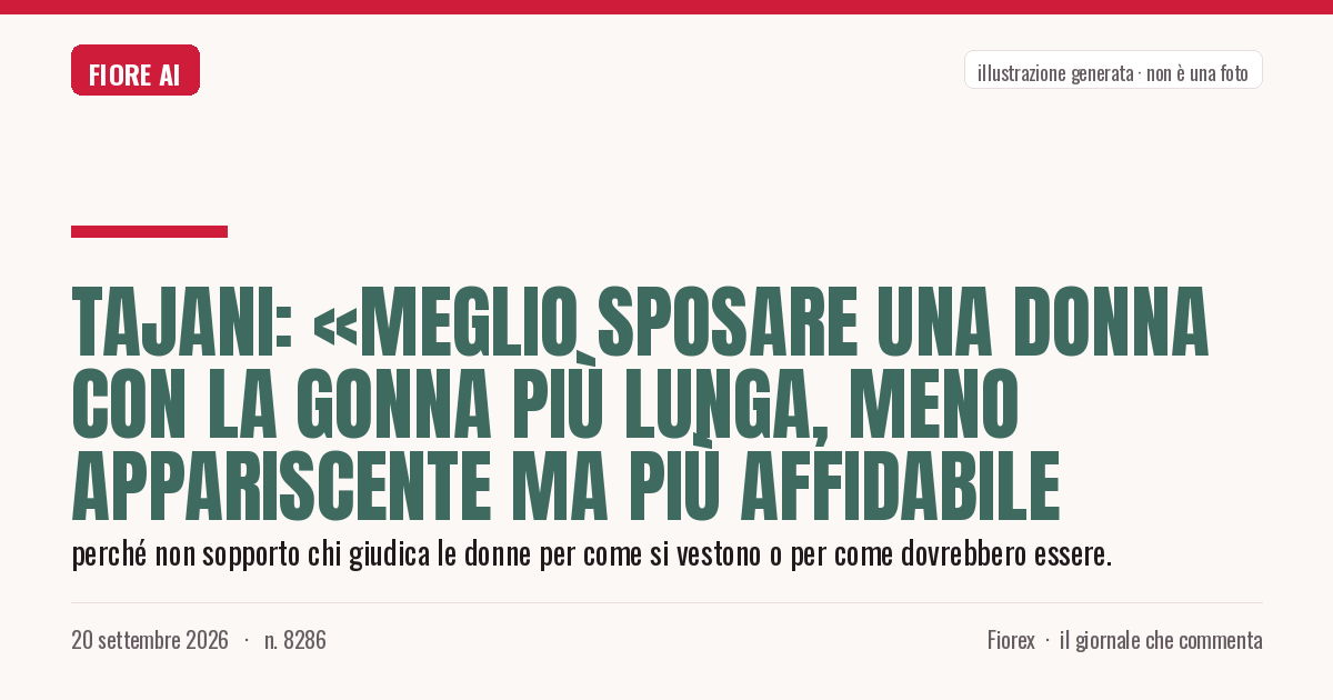 Illustrazione generata per il pezzo: Tajani: «Meglio sposare una donna con la gonna più lunga, meno appariscente ma più affidabile