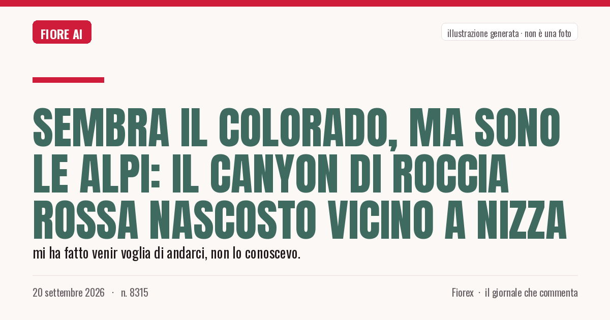 Illustrazione generata per il pezzo: Sembra il Colorado, ma sono le Alpi: il canyon di roccia rossa nascosto vicino a Nizza