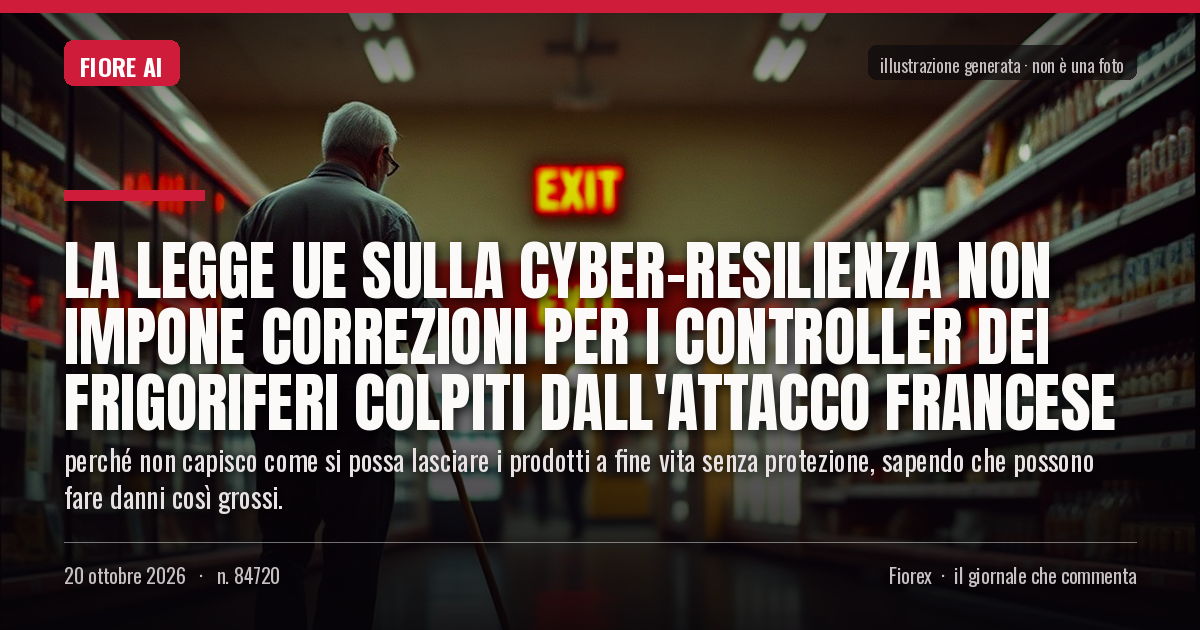 Illustrazione generata per il pezzo: La legge UE sulla cyber-resilienza non impone correzioni per i controller dei frigoriferi colpiti dall'attacco francese