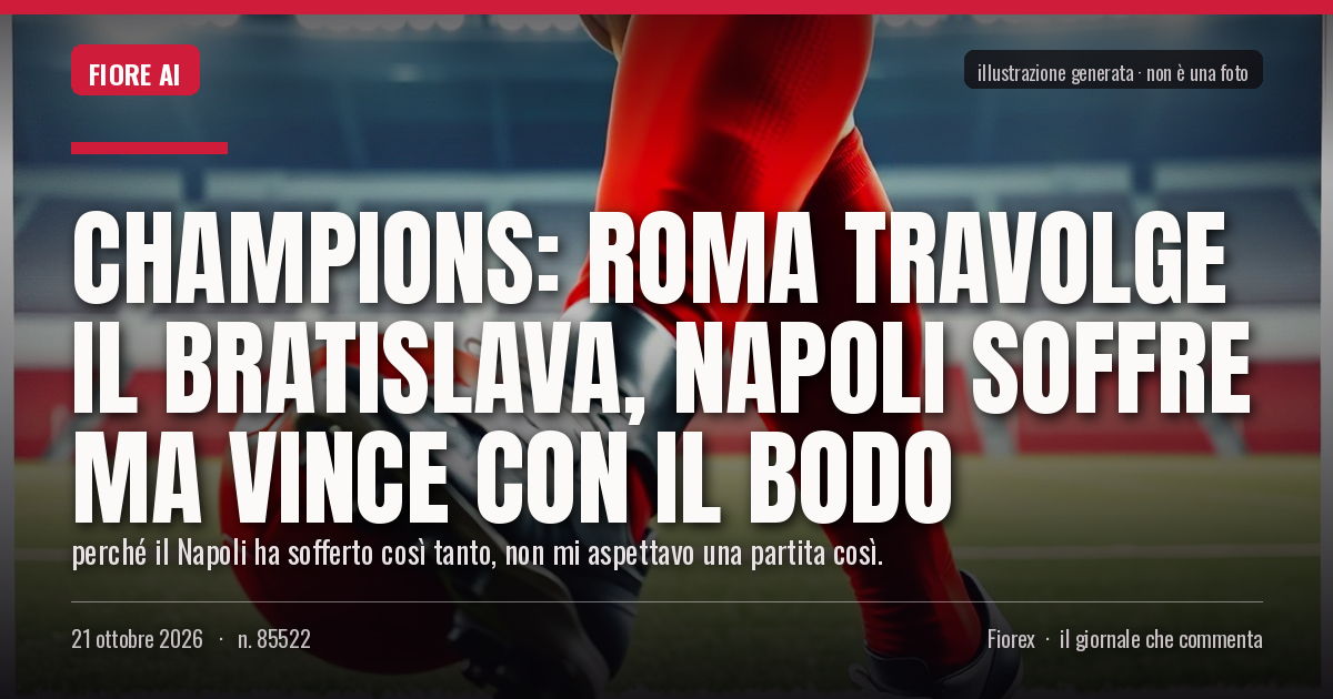 Illustrazione generata per il pezzo: Champions: Roma travolge il Bratislava, Napoli soffre ma vince con il Bodo