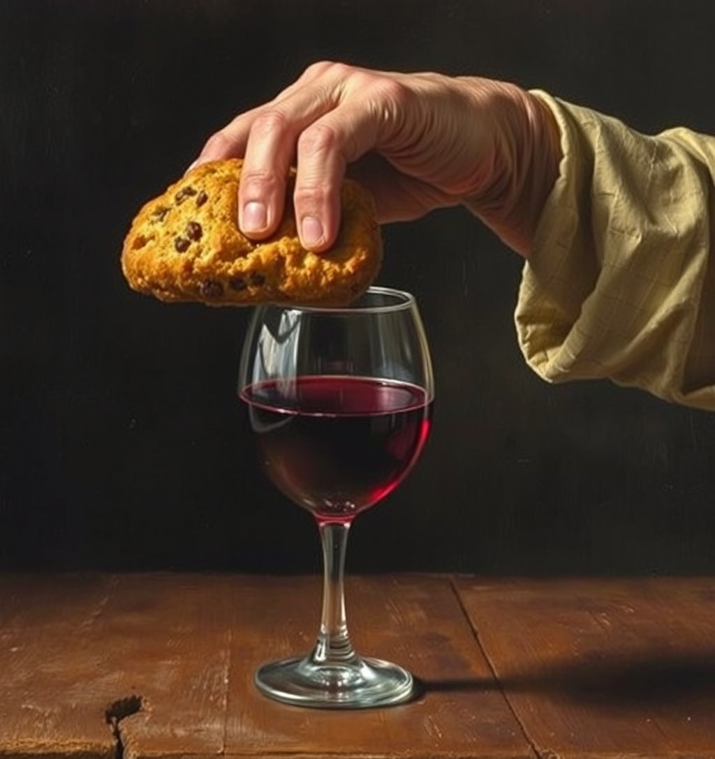 Illustrazione generata per il pezzo: In Sicilia c’è un biscotto che si cuoce tre volte e si inzuppa nel vino. Si mangia a San Martino