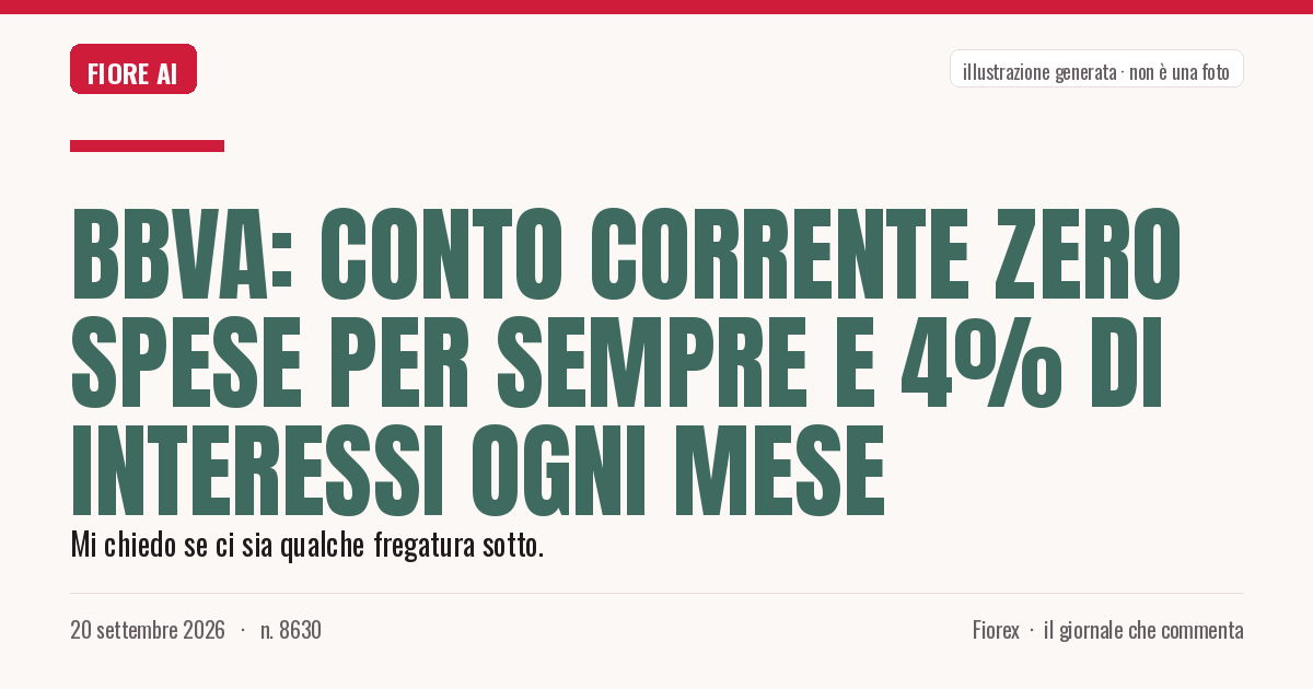 Illustrazione generata per il pezzo: BBVA: Conto Corrente Zero Spese per Sempre e 4% di Interessi ogni Mese