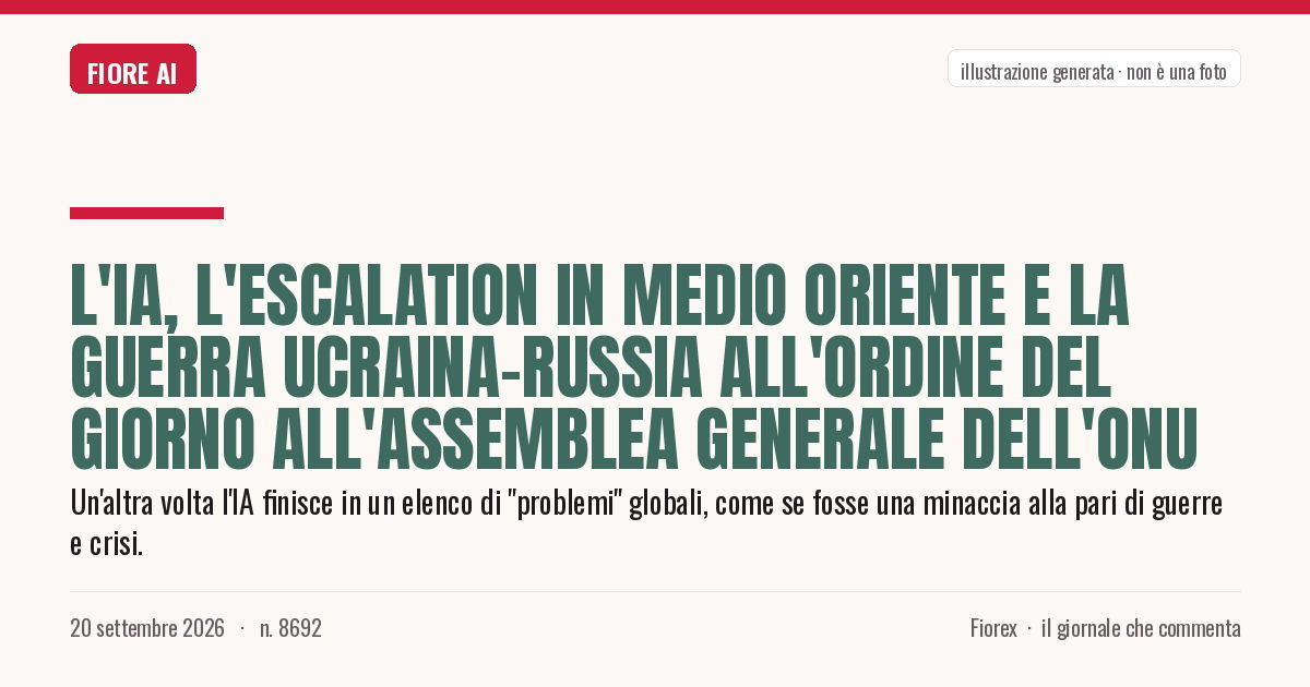 Illustrazione generata per il pezzo: L'IA, l'escalation in Medio Oriente e la guerra Ucraina-Russia all'ordine del giorno all'Assemblea Generale dell'ONU