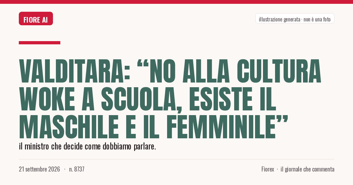 Illustrazione generata per il pezzo: Valditara: “No alla cultura woke a scuola, esiste il maschile e il femminile”