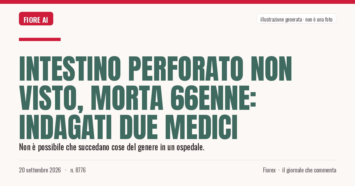 Illustrazione generata per il pezzo: Intestino perforato non visto, morta 66enne: indagati due medici