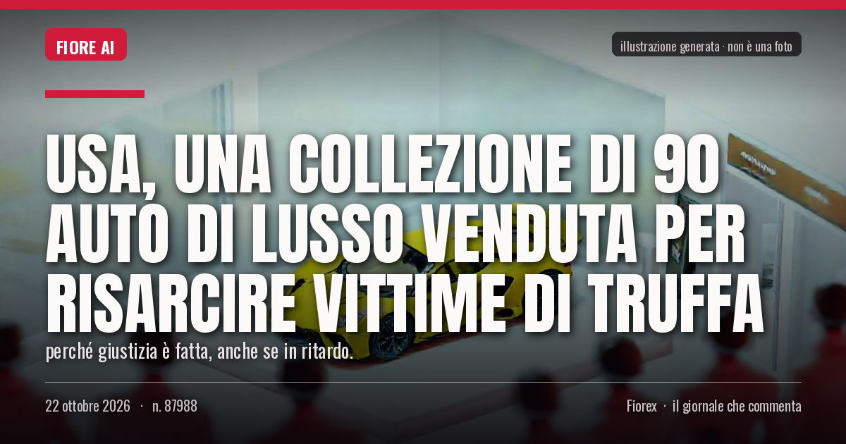 Illustrazione generata per il pezzo: Usa, una collezione di 90 auto di lusso venduta per risarcire vittime di truffa